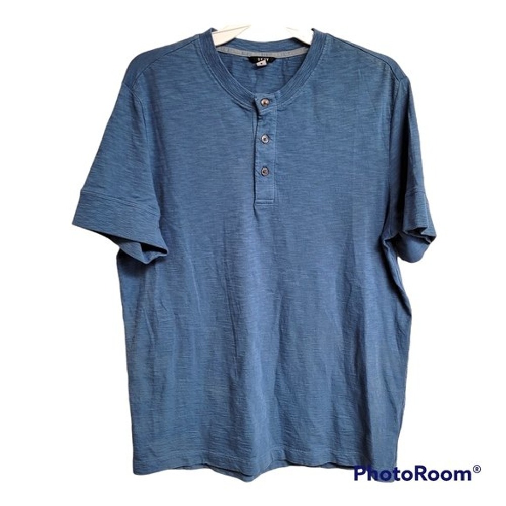 Dkny Blue Short Sleeve Slub Henley Shirt Men's‎ Size Medium